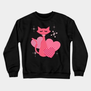 Atomic Hearts Mid-Century Modern Retro Valentines Cat Crewneck Sweatshirt